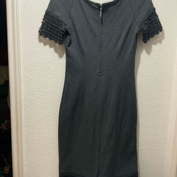 Blumarine Y2K Gray Bodycon Crochet Bead Trim Dress 40 Italy Runway Wool Stretch - Picture 3 of 12